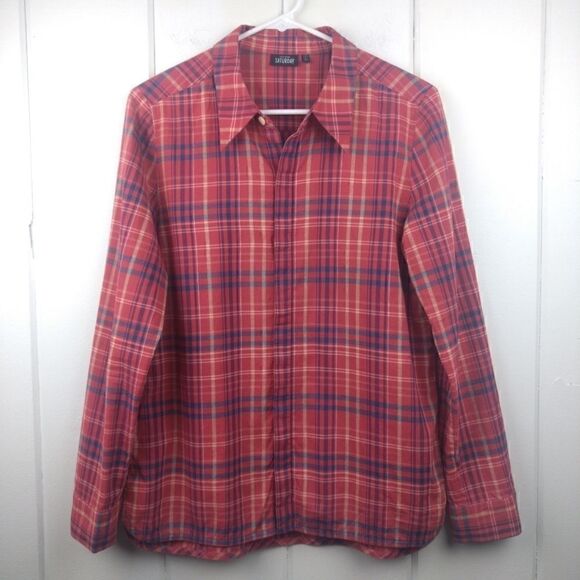 Kate Spade Plaid Button Down "Saturday" Red Cotton, Size - 6 - Picture 1 of 8